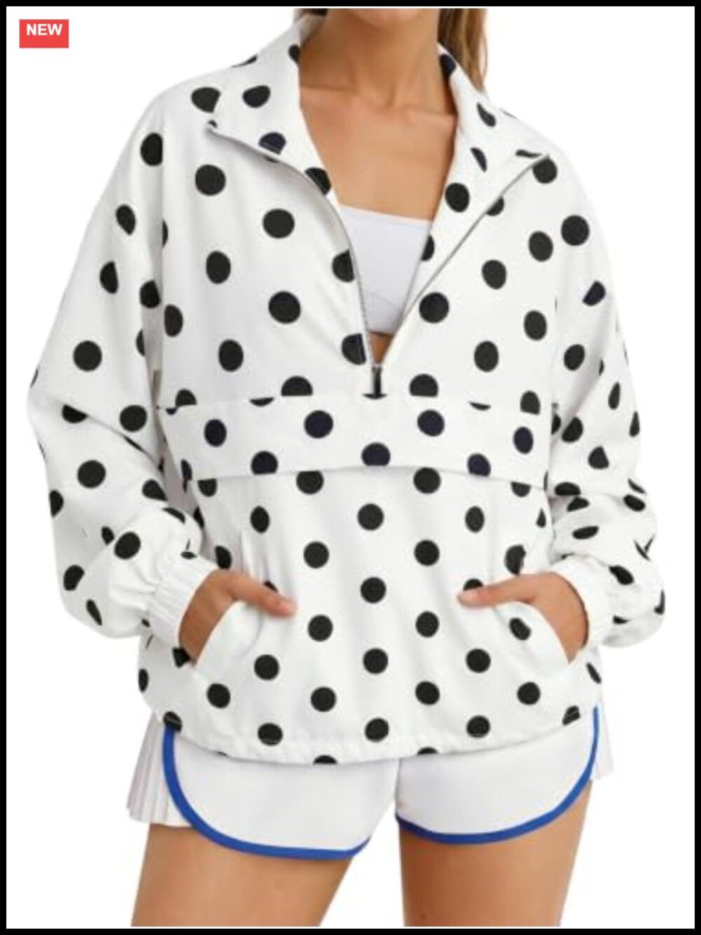 Lightweight Polka Dot Half Zip Running Windbreaker Jacket